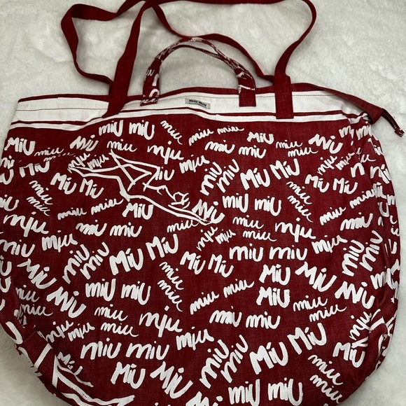 Miu Miu Handbags - Miu Miu red and White Graphic Tote with zipper and tag-no dust bag